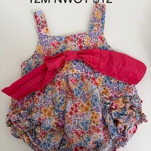 Floral Kids One Piece with Pink Bow